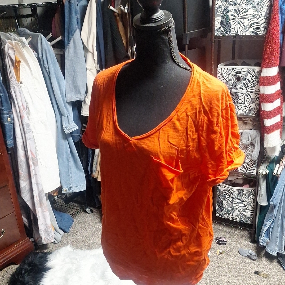 Orange V-Neck Women's Top
